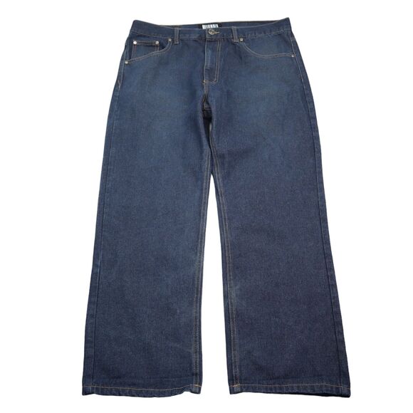 Code One Pants Mens 38 Blue Denim High Waist Flat Front Straight Leg Jeans - Picture 1 of 16